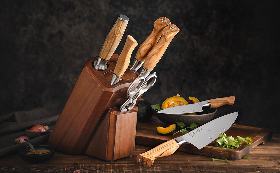 HEZHEN 5PC Kitchen Knives Set, Vacuum Heat Treated Sandvik Steel